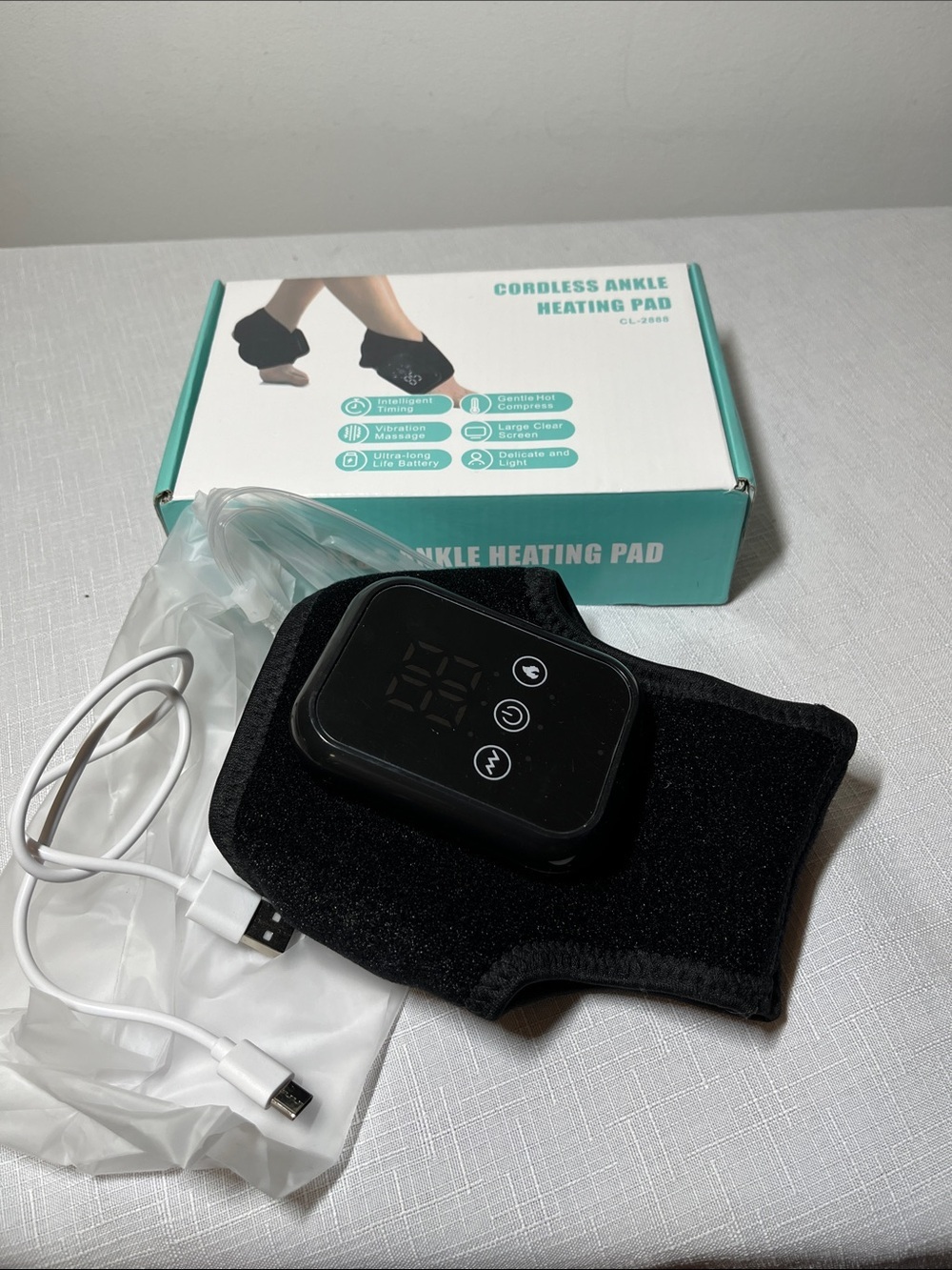 Cordless Black Ankle Heating Pad with Digital Controller. Like new